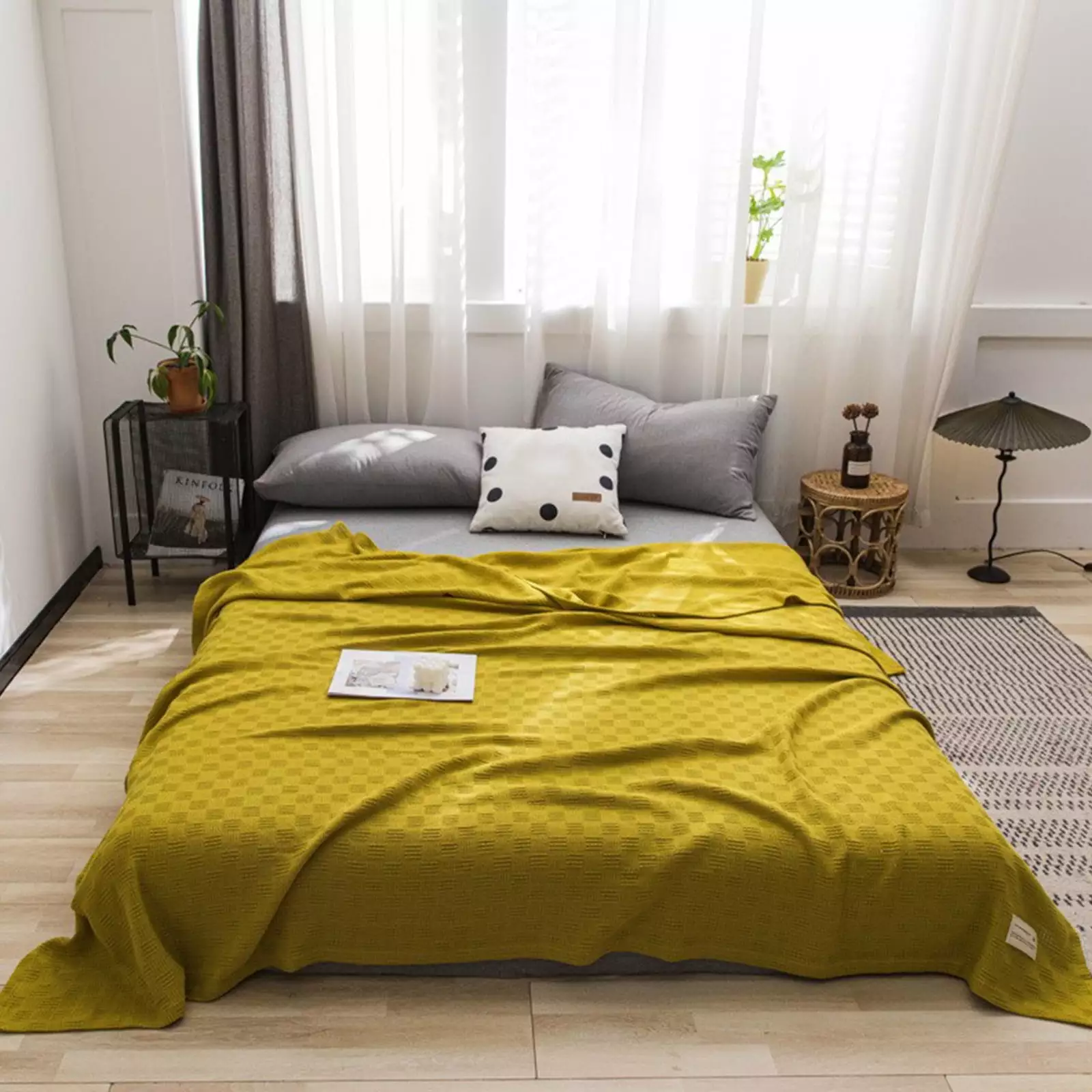 kkbbma Cotton Throw Blanket - Twin Size Thermal Lightweight Soft Comfortable All Seasons
