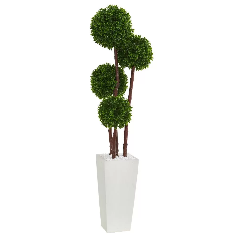 Nearly Natural 4 Inch UV Resistant Indoor Outdoor Boxwood Artificial Topiary Tree Planter