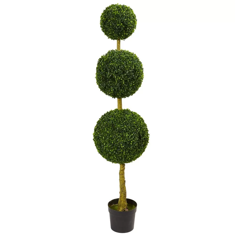 Nearly Natural 5.5 Ft UV Resistant Indoor Outdoor Triple Ball Boxwood Artificial Topiary Tree