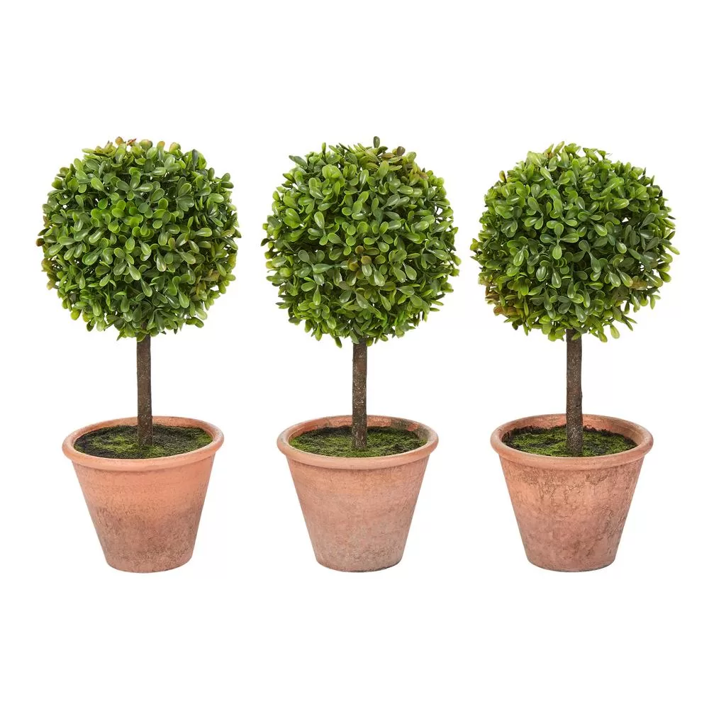 Pure Garden 11.5 Inch Faux Boxwood Topiary Arrangements Decorative Pots Set 3