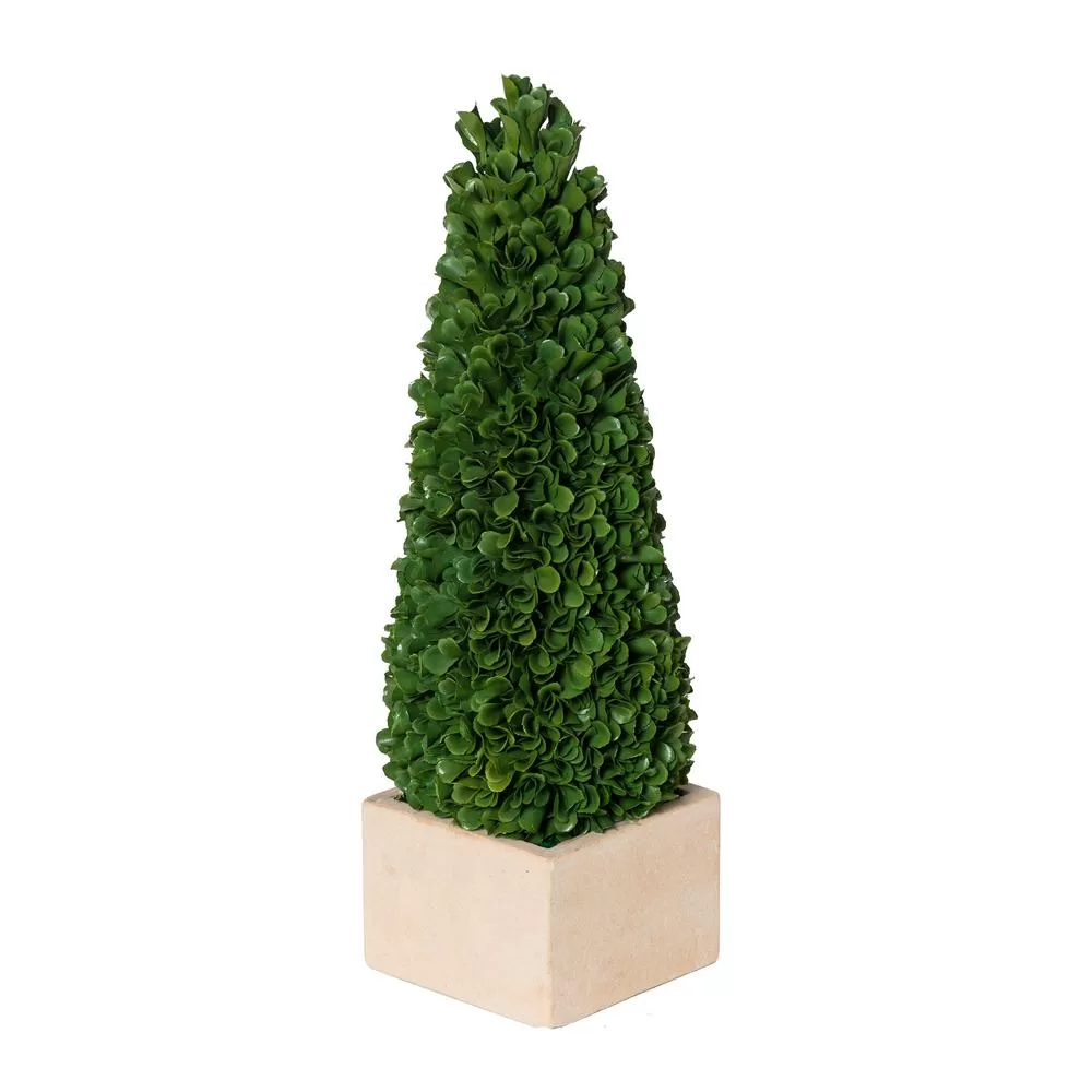 & B Home Green Cream Small Faux Boxwood Potted Topiary Tree