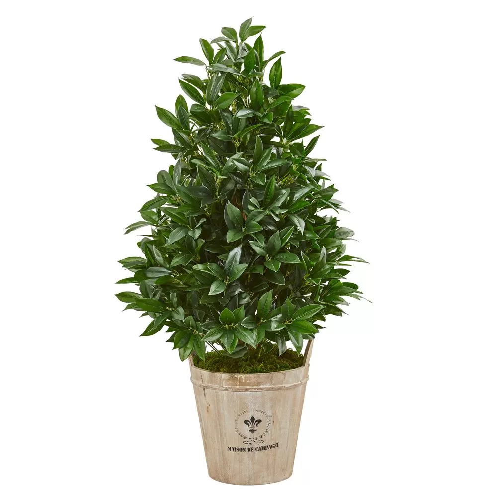 Nearly Natural 39 Inch Bay Leaf Cone Topiary Artificial Tree Farmhouse Planter