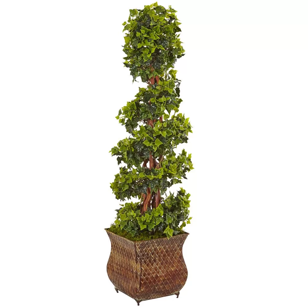 Nearly Natural English Ivy Spiral Artificial Tree Metal Planter UV Resistant