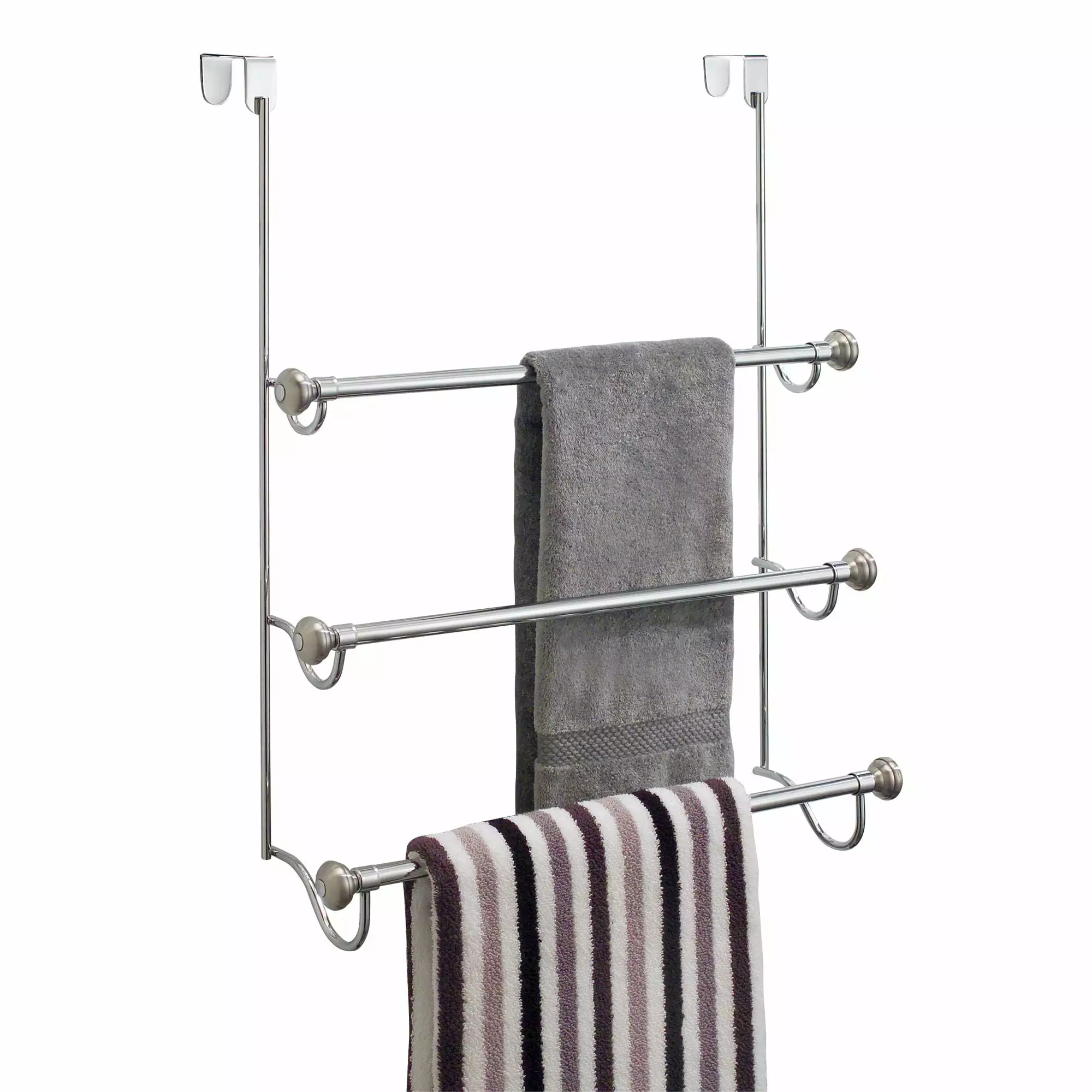 InterDesign York Over Shower Door Towel Rack Bathroom Chrome Brushed
