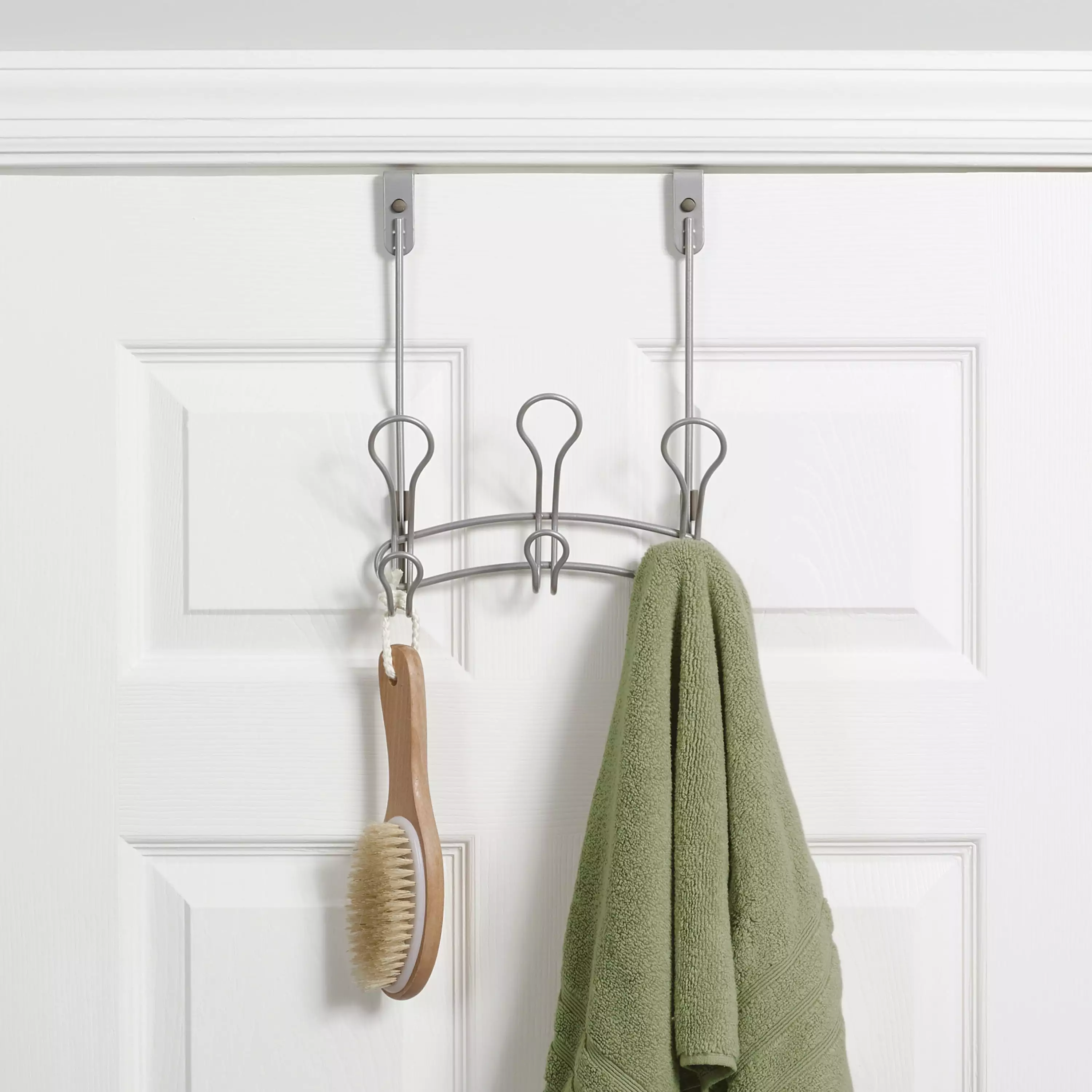 Mainstays SnugFit 3-Hook Metal Over--Door Robe and Towel Holder Rack Satin Nickel 3