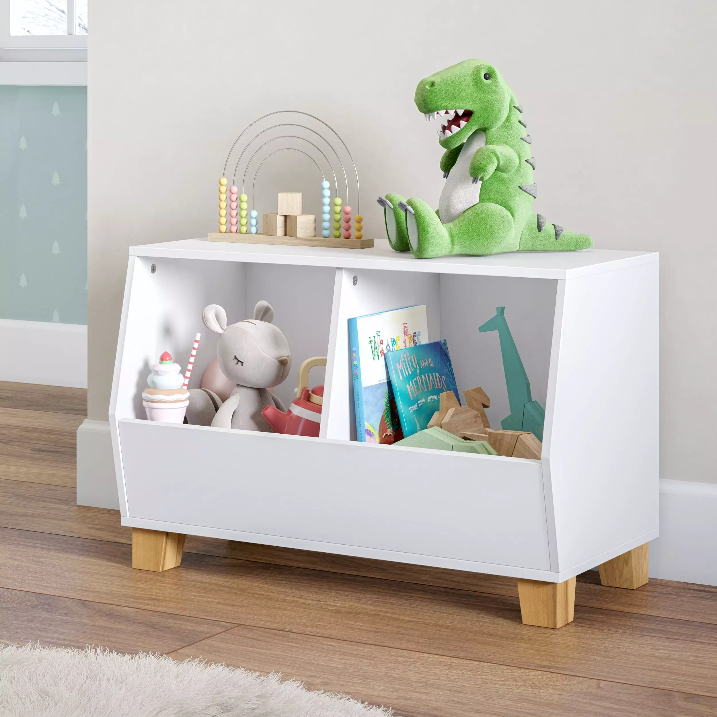 RiverRidge Kids 27in Catch-All Toy Organizer 2 Compartments Cubby Storage Playroom White
