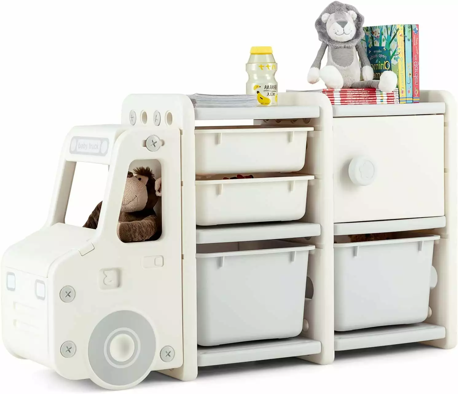HUHAN Toy Organizers and Storage Kids Toy Chest 2 Large Storage Bins 2 Pull-Out Drawers Open Cabinet