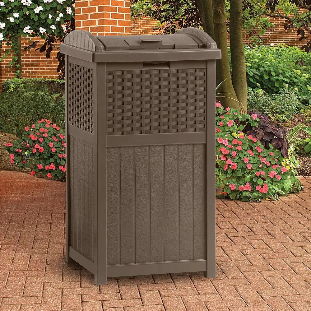 Suncast GHW1732 Resin Wicker Trash Hideaway Java Color