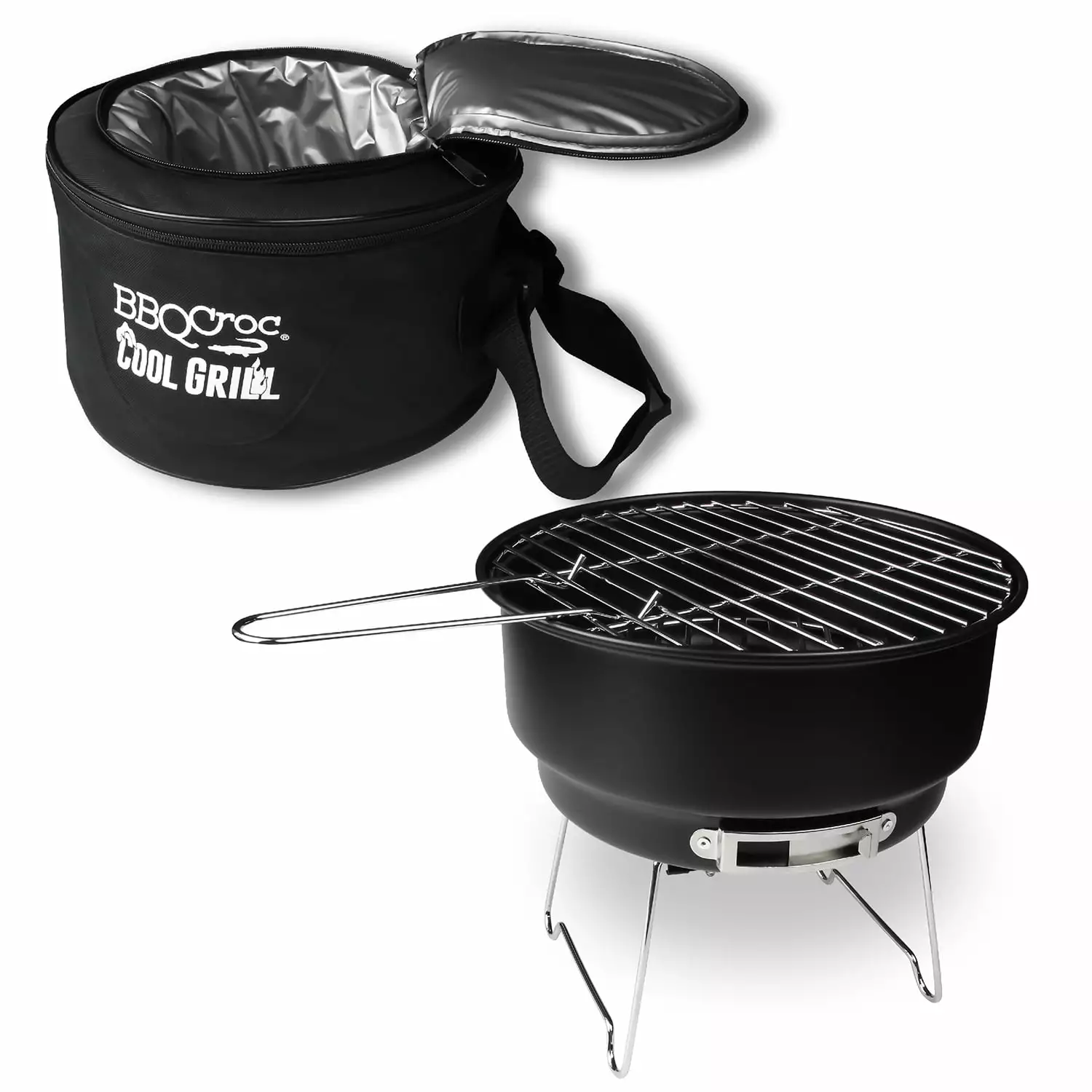 BBQCroc 89932 Travel-friendly Steel Cooking Grill Insulated Cooler Storage Black BBQ Croc