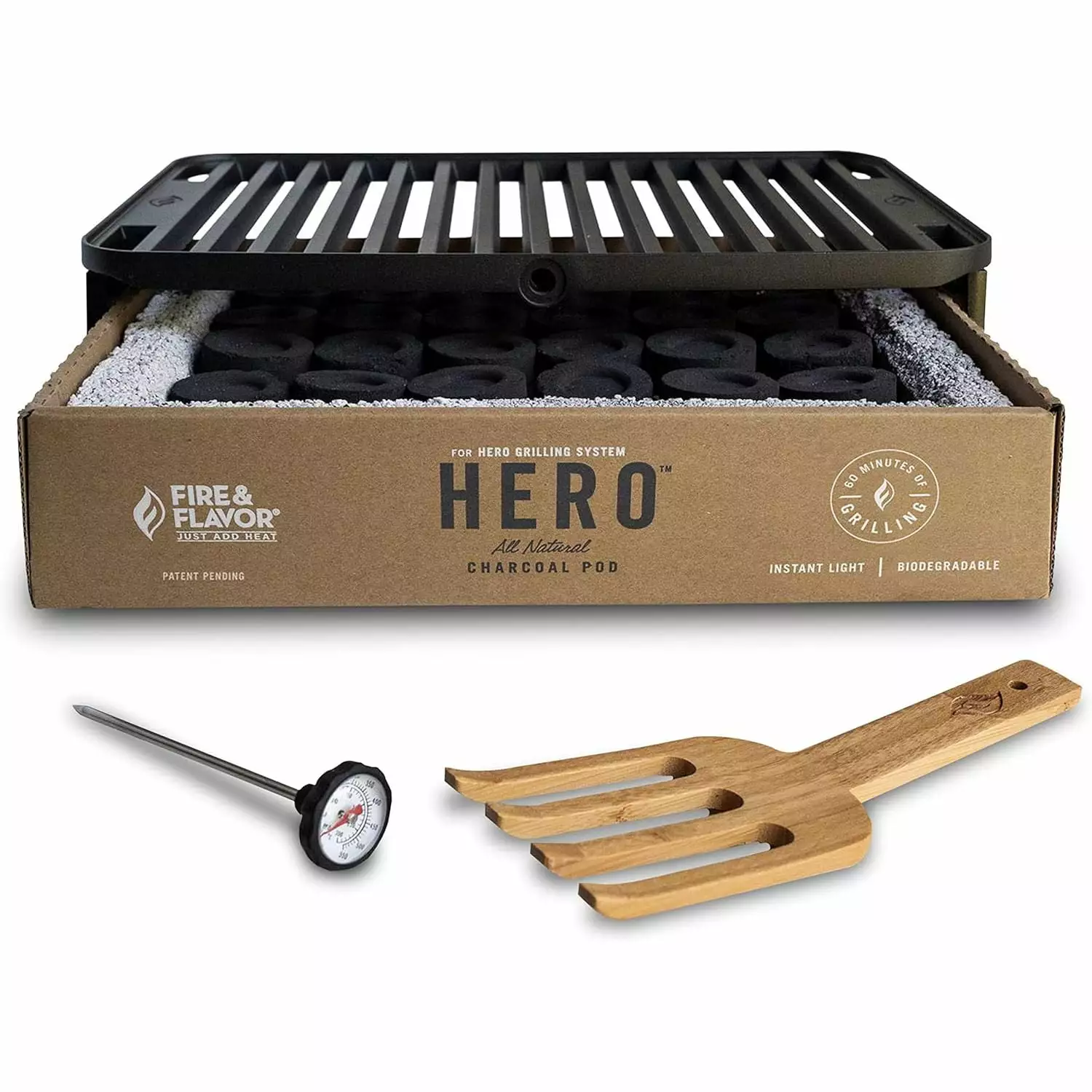 Fire & Flavor HERO Grill Kit Ultra-Travel-Friendly Instant Light Charcoal Grill CMS