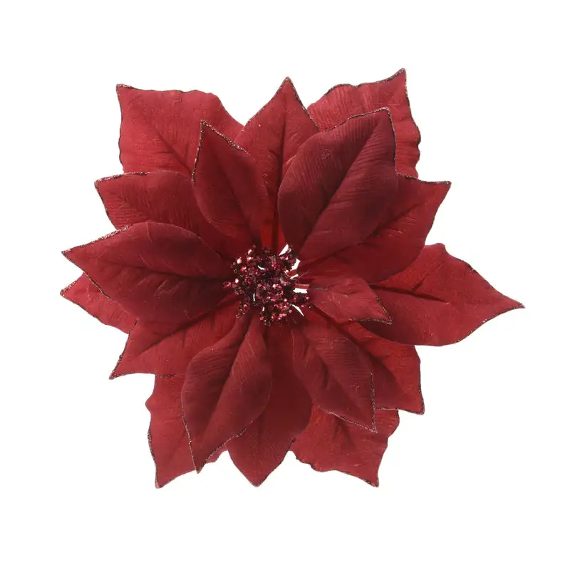 Decoris 2.76-Inch Red Poinsettia Clip-On Christmas Decorations Pack 24