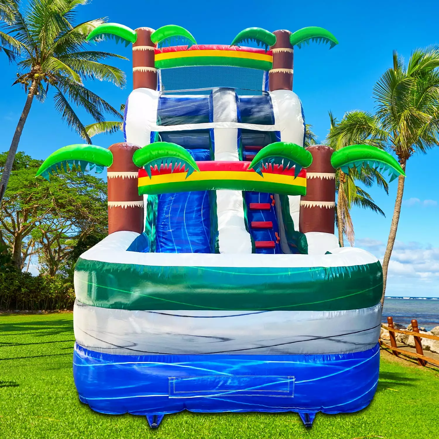 GOOSH 14' x 21' Tropical Palm Tree Inflatable Water Slide Blower Wet Dry Use 168