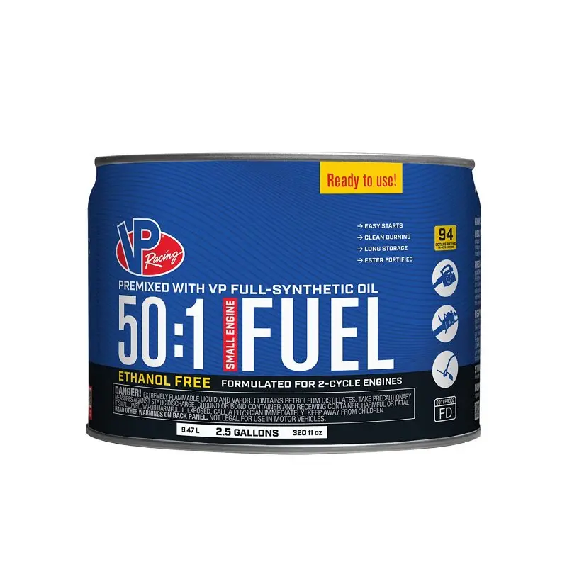 VP Racing Fuels 62325 2-Cycle 50:1 Ethanol-Free Premix Fuel, Aromatic Hydrocarbon, Azure, 2.5 gal Pail