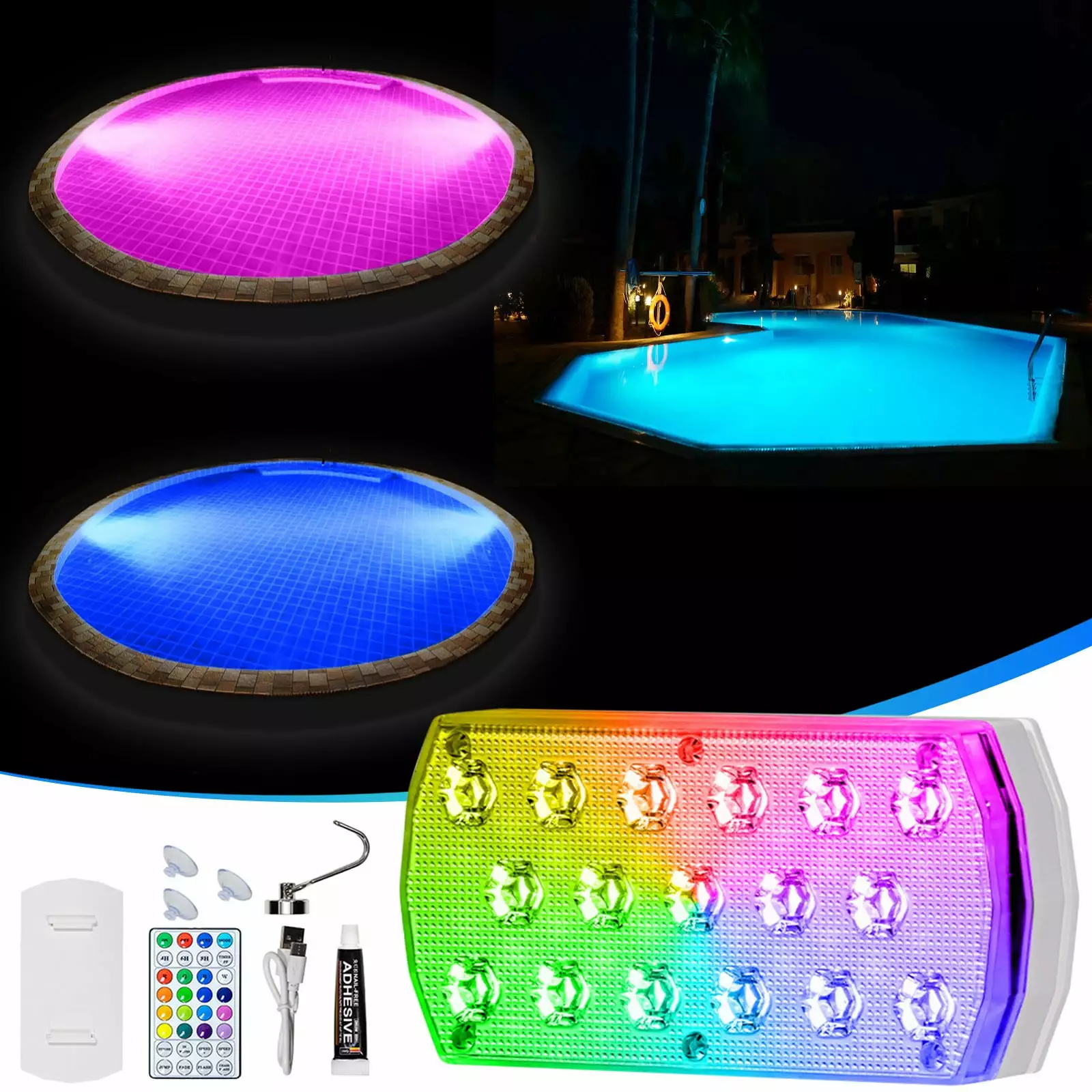 Aidoshy Rechargeable Underwater Pool Lights Remote - LED Magnetic Submersible Lights Pools and Hot Tubs