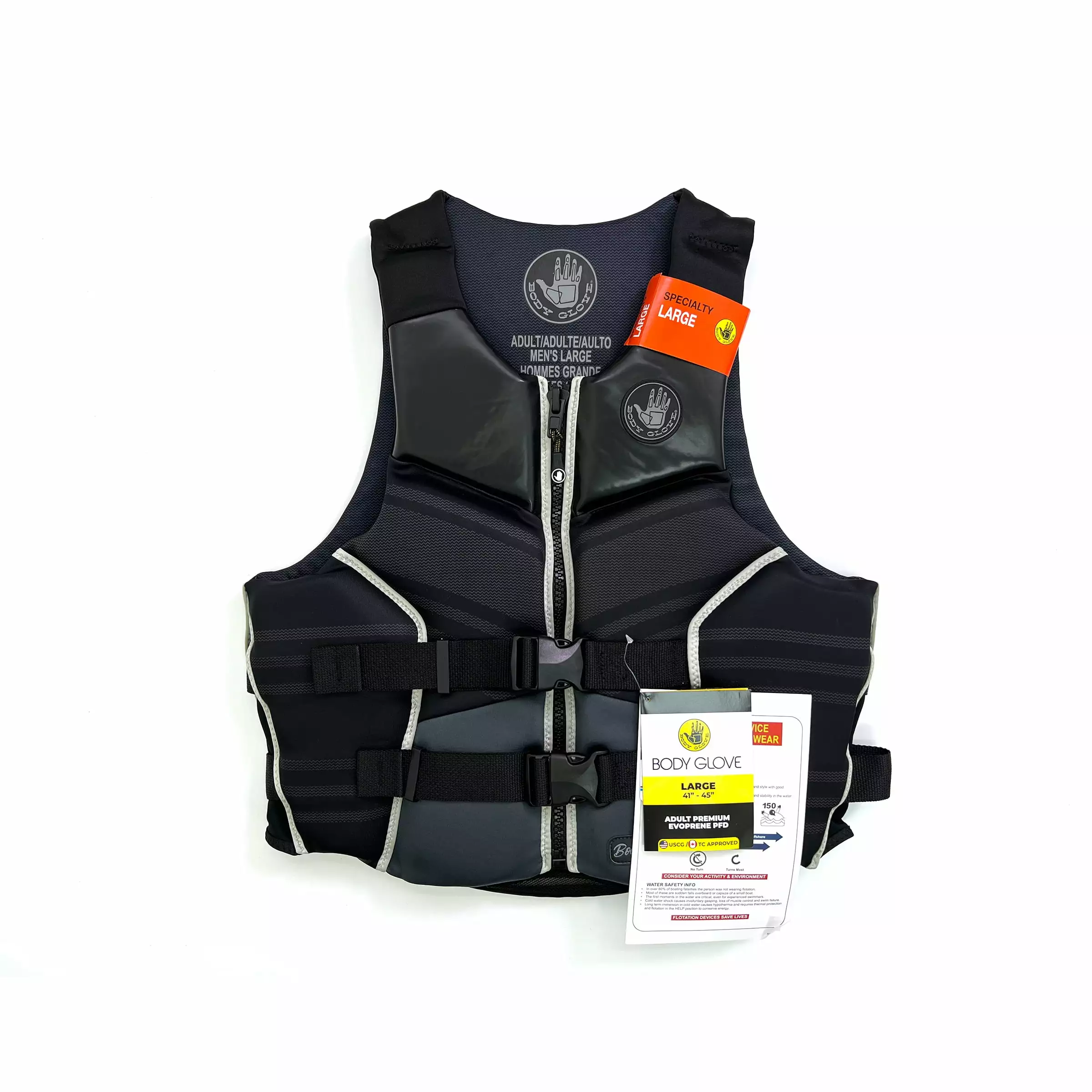 Body Glove Adult Unisex High-End Evoprene PFD Life Jacket Vest Large Black L