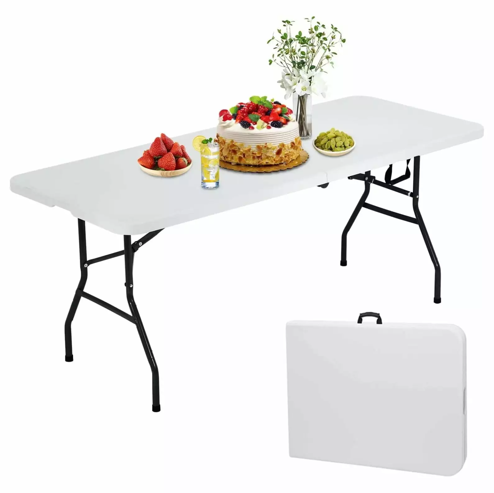 Superwum Plastic Folding Table 6ft Heavy Duty Portable Utility Table 500LBS Capacity