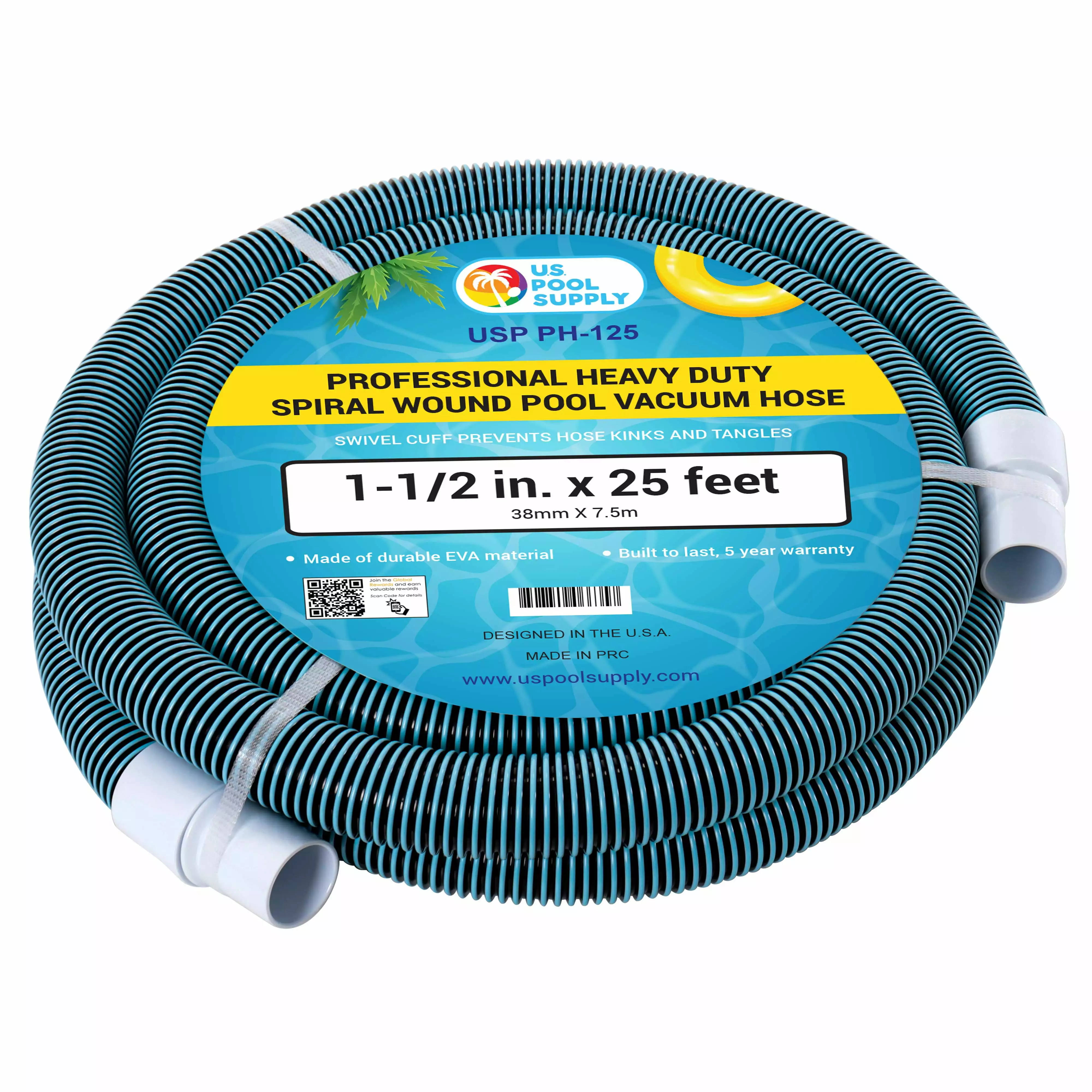 U.S. Pool Supply 1-1/2 x 25 Foot Professional Heavy Duty Swimming Pool Vacuum Hose 1