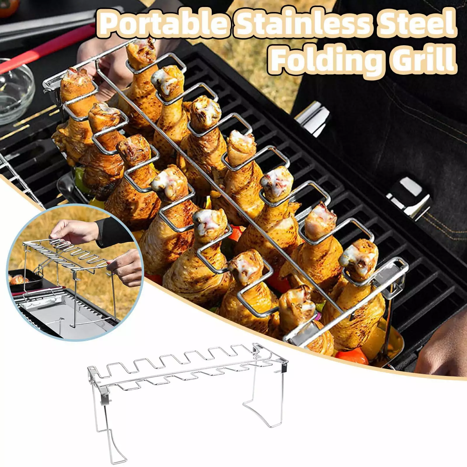 Stainless Steel Chicken Wing Leg Rack Barbecue Grill Smoker Drip Pan Rwvbm