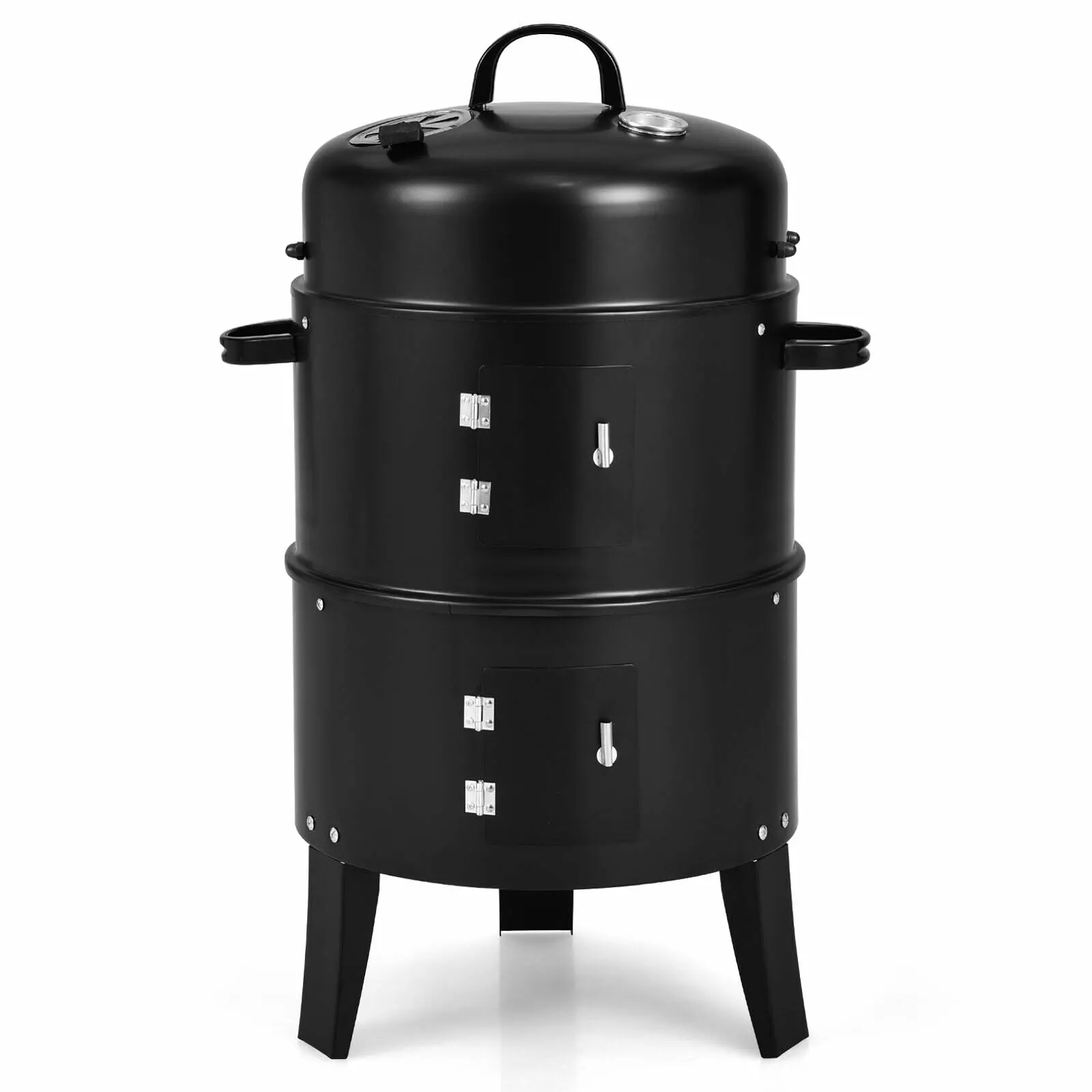 3--1 Travel-friendly Home Charcoal Smoker Vertical BBQ Grill Built- Thermometer