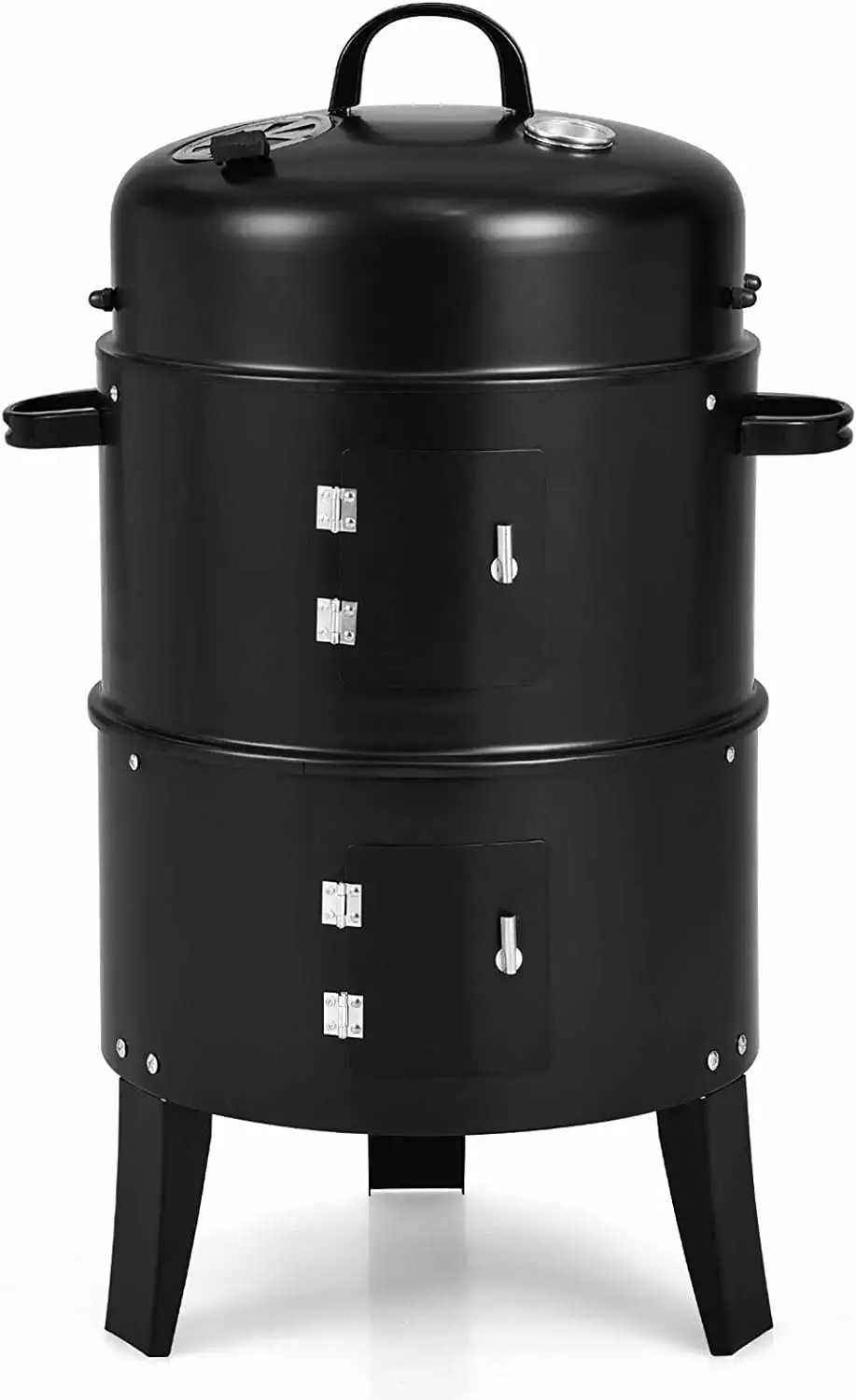 Elegant 3--1 Charcoal Smoker Grill Built- Thermometer Adjustable Vent System Camping Family Cooking