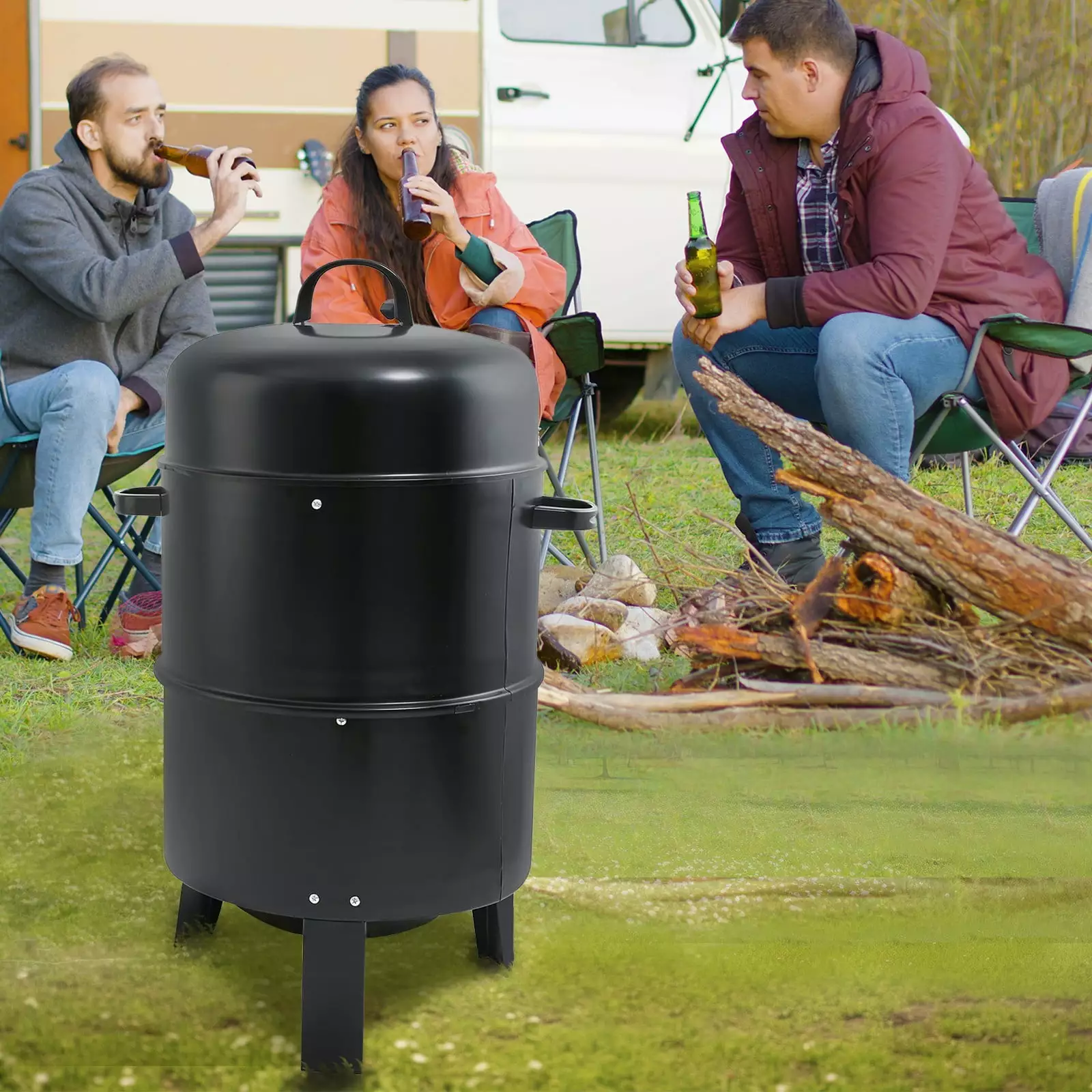 Jacgood 3--1 Outdoor Smoker Grill Built- Thermometer and Air Vent Camping Cooking
