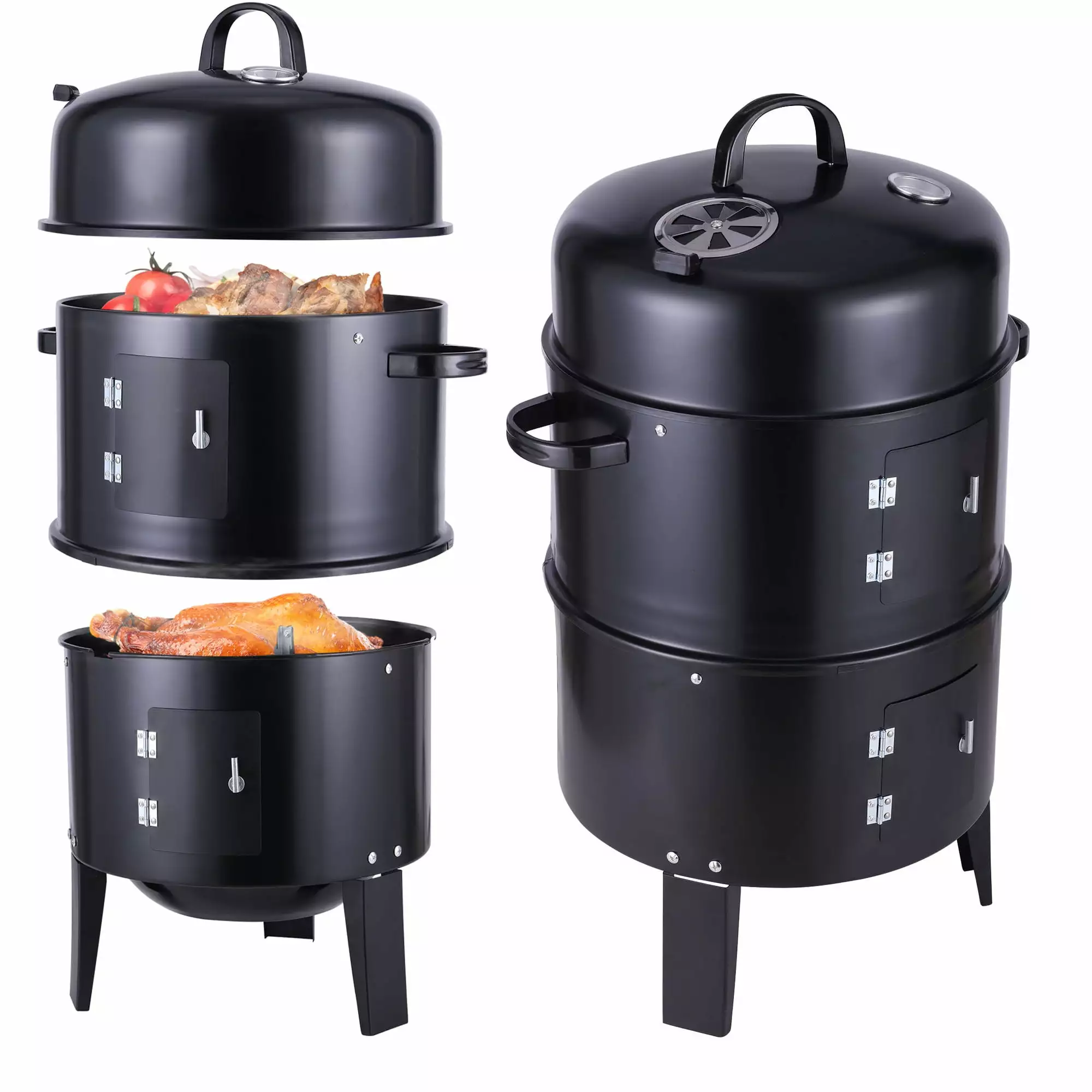 SAYFUT 3--1 Vertical Charcoal Smoker Grill 3-Tier BBQ Outdoor Backyard Camping Hiking