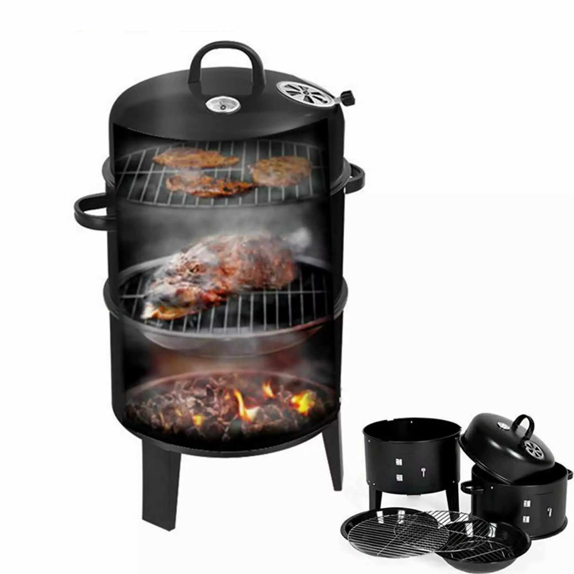 3--1 Vertical Charcoal Smoker Grill 3-Tier Cooking Outdoor BBQ SHCKE