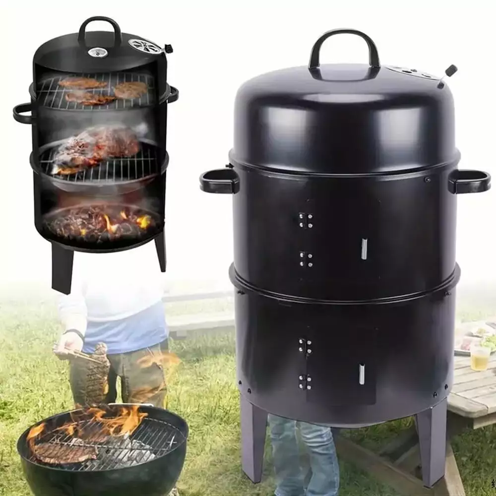 TOPTENG Vertical Charcoal BBQ Smoker 3--1 16 Round Charcoal Grill 2 Cooking Areas and Thermometer Outdoor Camping