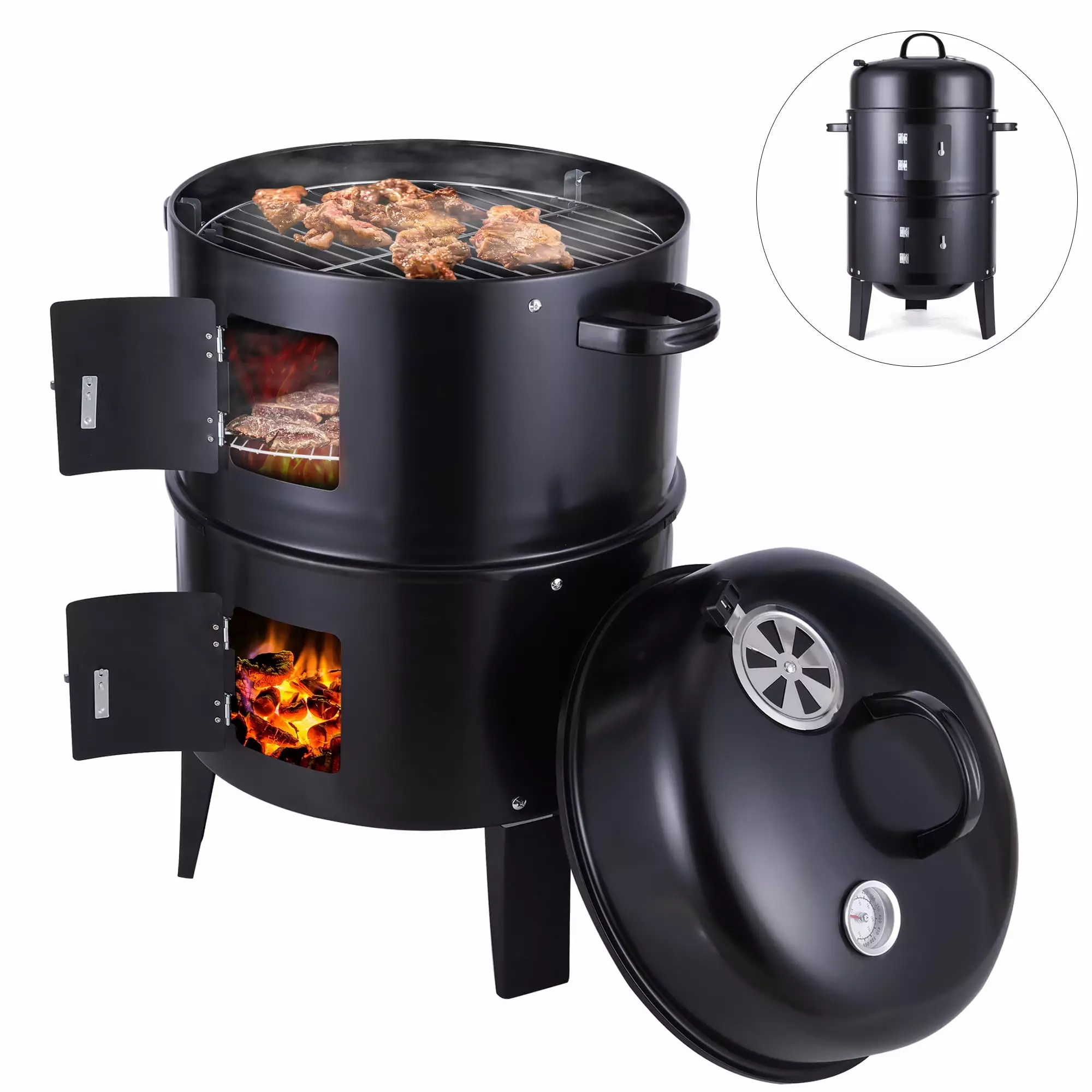 YouLoveIt 3--1 Charcoal Smoker Grill Adjustable Air Vent and Thermometer