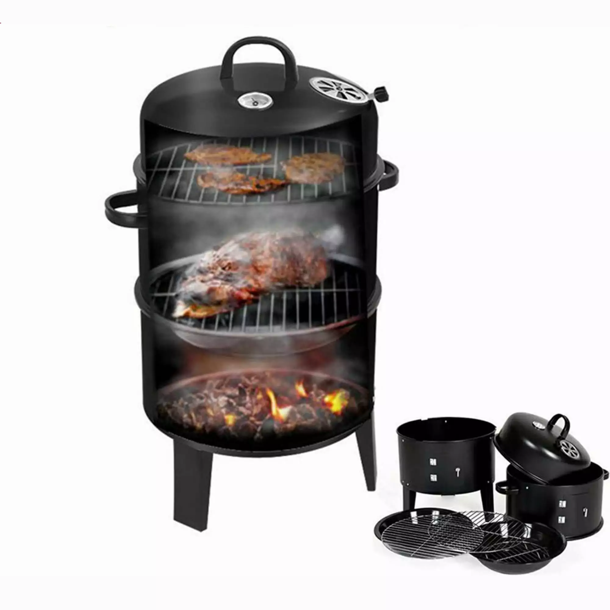 YouLoveIt 3 1 Charcoal Vertical Smoker Grill Combo Outdoor Garden Patio and Backyard Cooking
