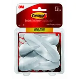 Designer Hooks White Large 4-Pack Stylish Home Organization Command