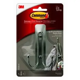 Metal Double Hook Strips Brushed Nickel Large Heavy Duty Hanging Command