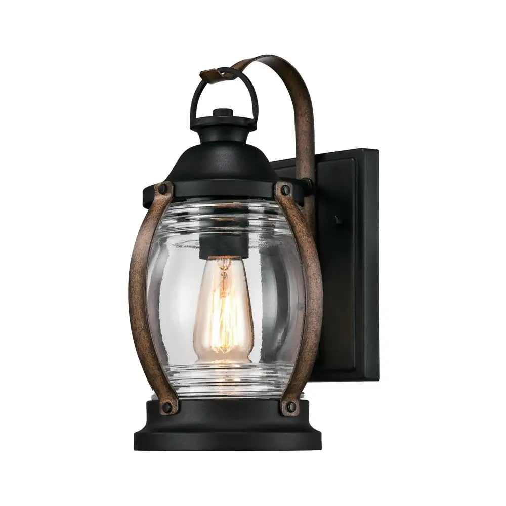 Westinghouse 63351 Canyon 1-Light Outdoor Wall Mount Lantern Textured Black and Barnwood