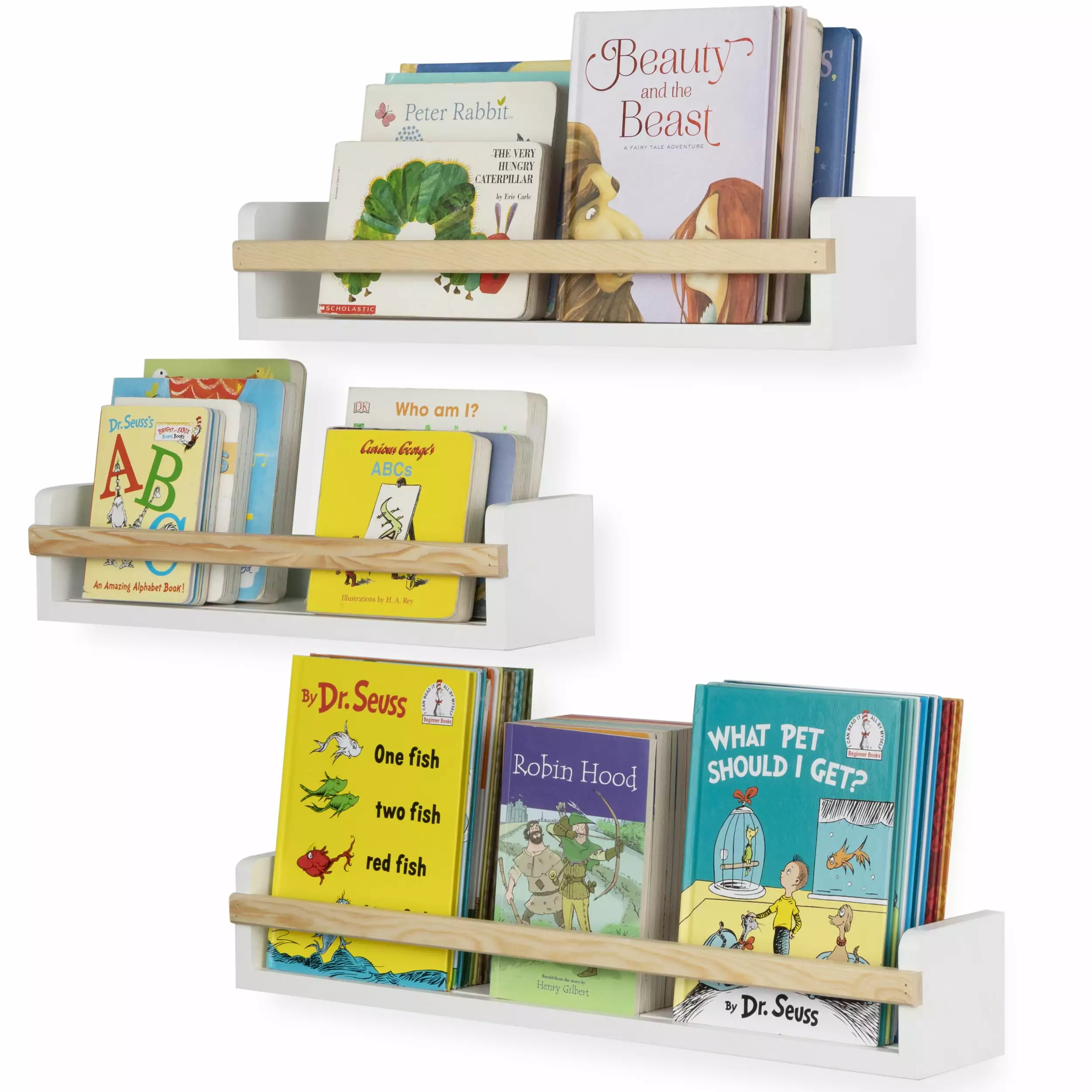 Wallniture Utah White Nursery Shelf Wall Bookcases Kids Room Set 3 Floating Wood Shelves