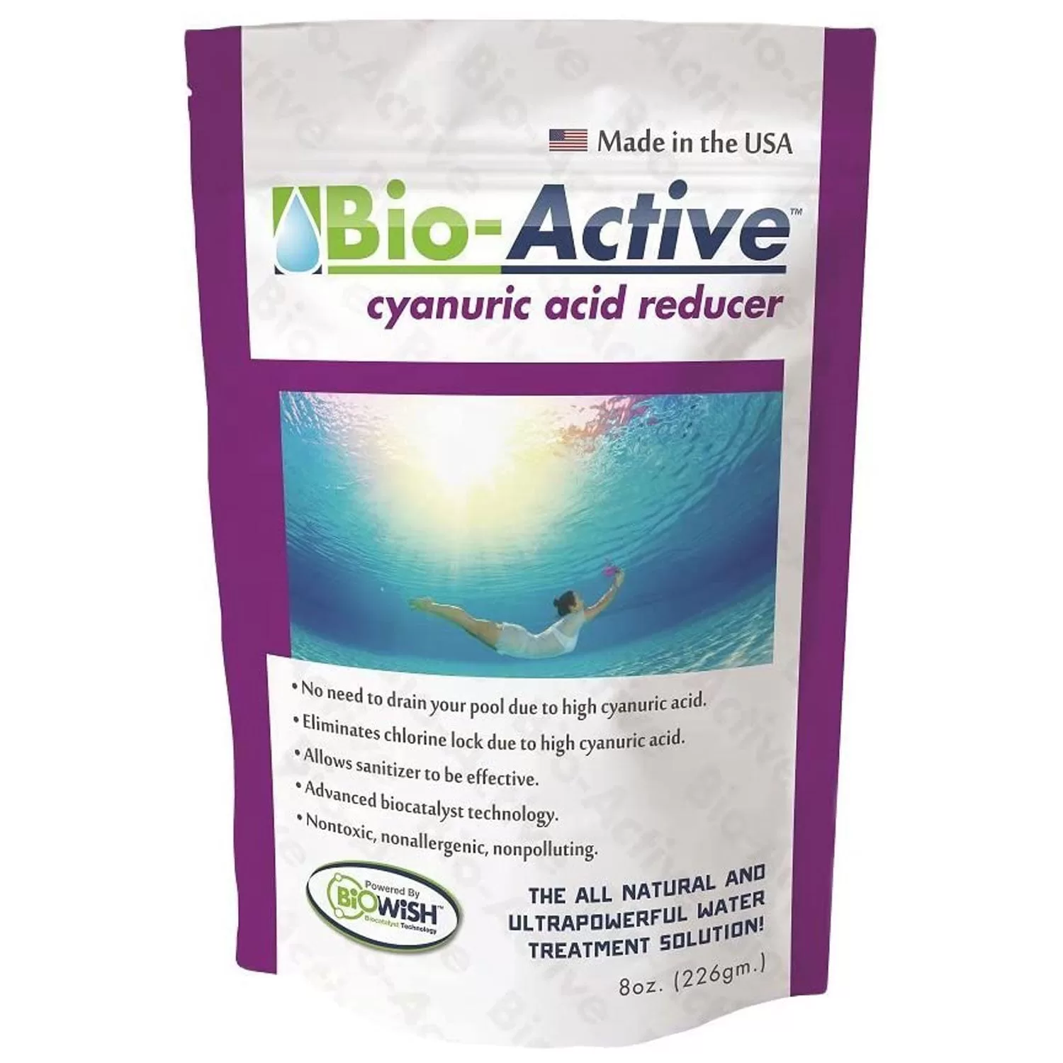 Bio-Active Non Polluting Cyanuric Acid Reducer Powder Swimming Pools 8 Oz