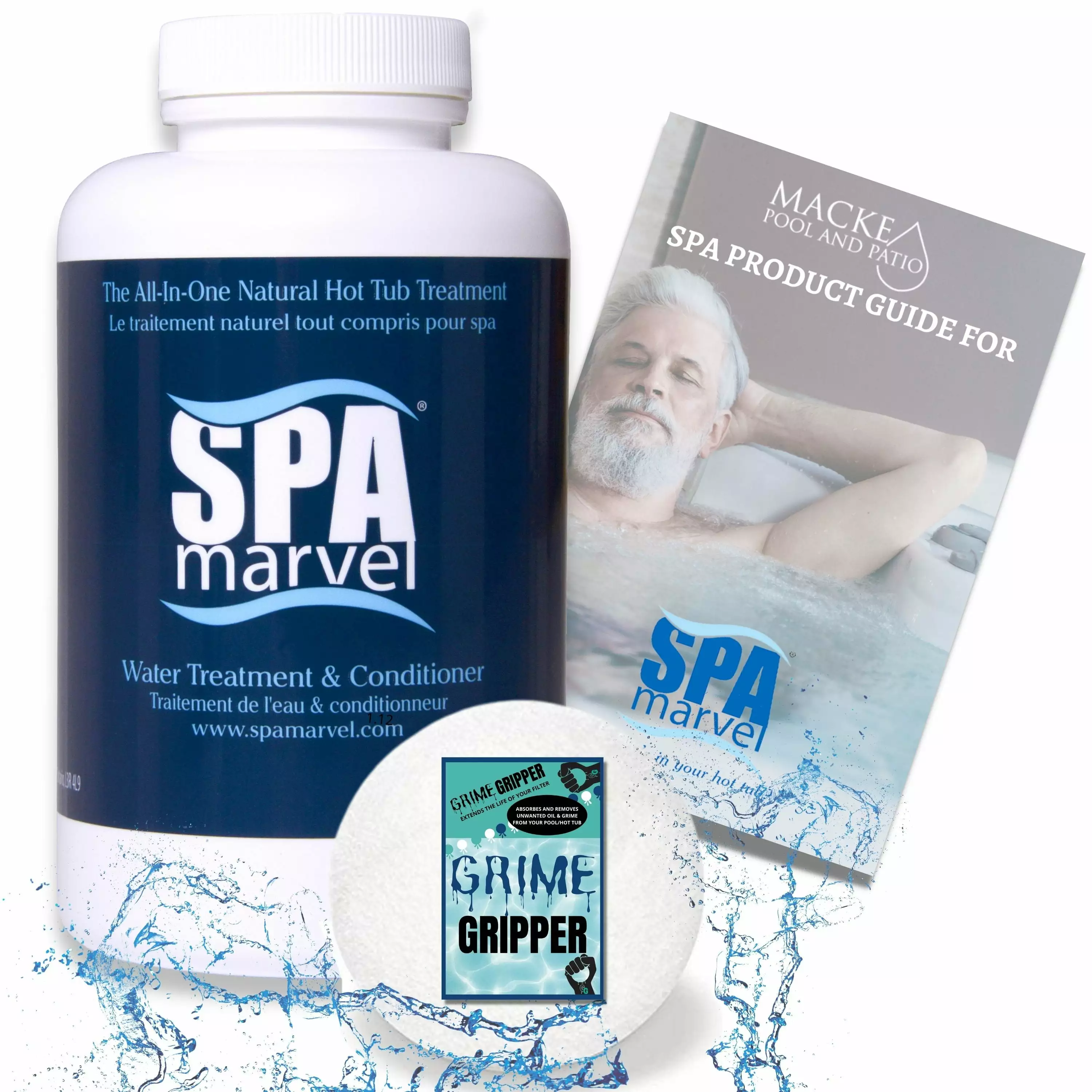 Spa Marvel Treatment & Conditioner 16oz 3 Month Supply Plus FREE Grime Gripper Hot Tub Water Care