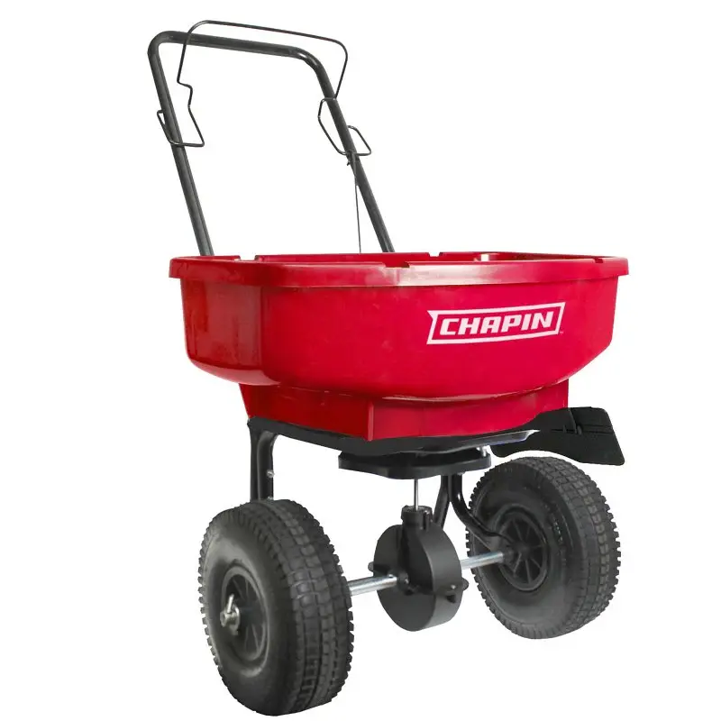 Chapin 81000A Residential Turf Spreader, 80 lb, Chromed Frame, Poly Hopper, Pneumatic Wheel