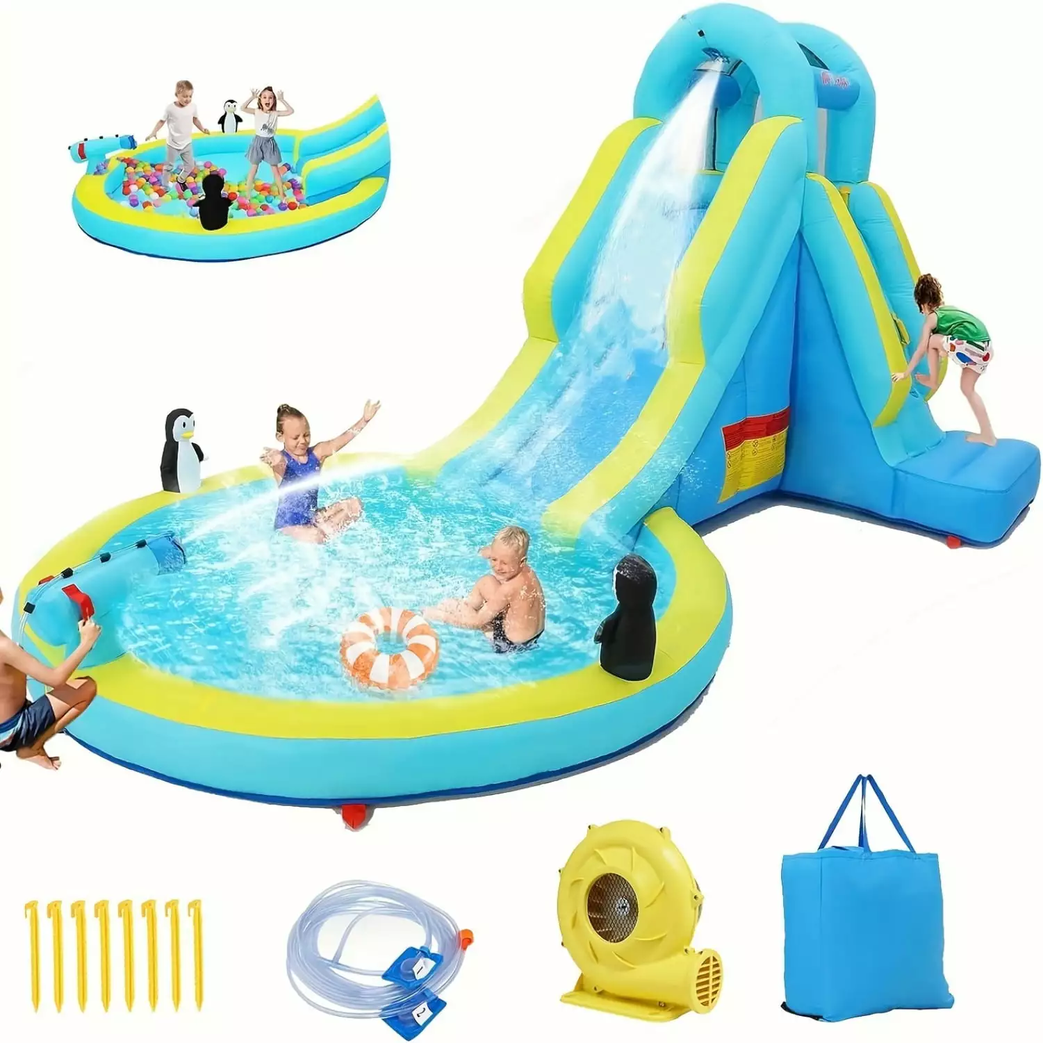 Water Park Inflatable Water Slide Bounce House Slide Paddling Pool Rock Climbing Wall Water Cannon Accessories Included