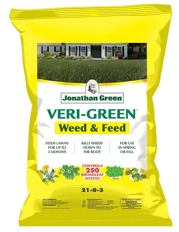 Jonathan Emerald 12345 Weed and Feed Lawn Fertilizer, 45 lb Bag, Granular, 21-0-3 N-P-K Ratio