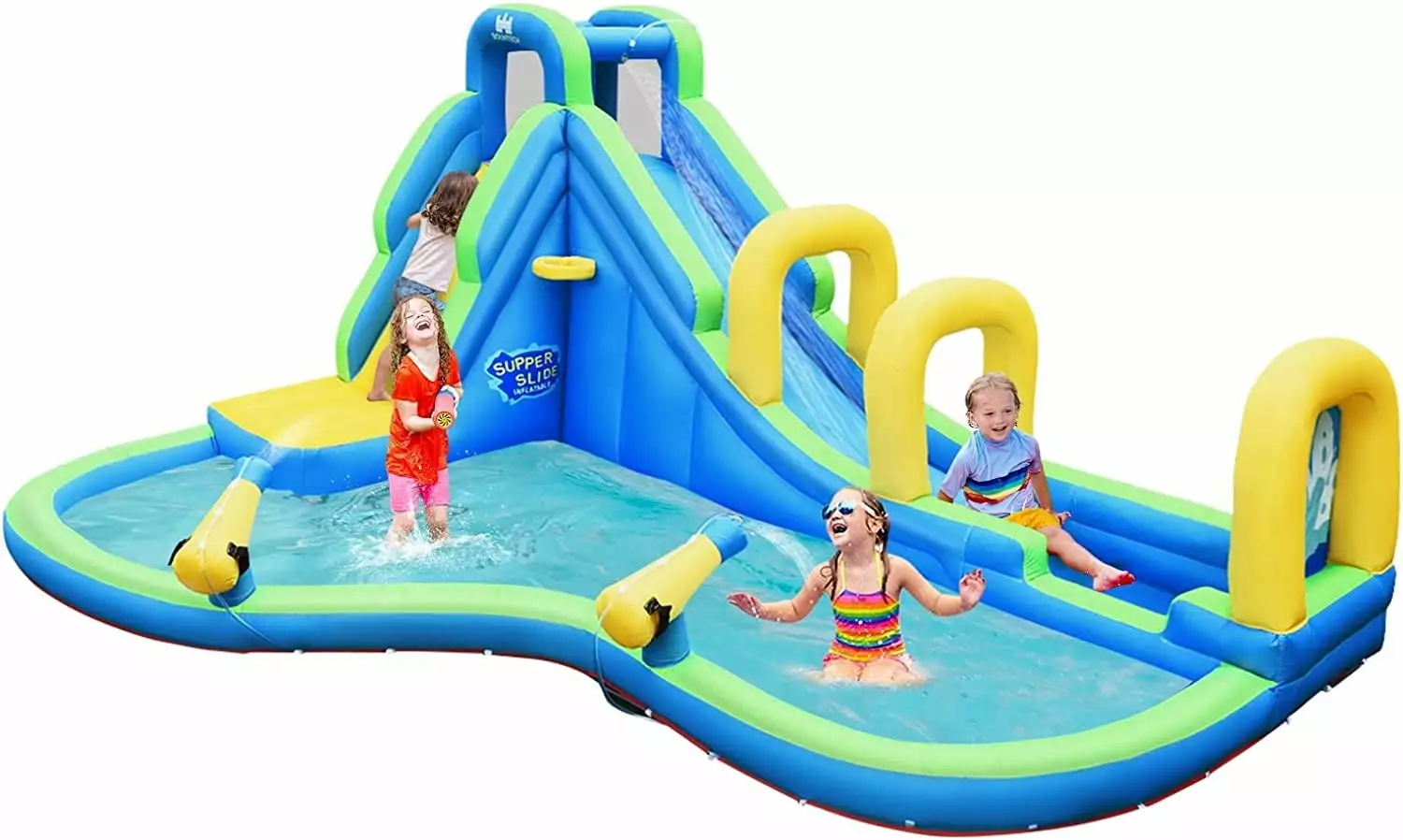 Inflatable Water Slide 5 1 Giant Adventure Water Park 780W Blower Splash Pool Water Cannons Kids and Adults
