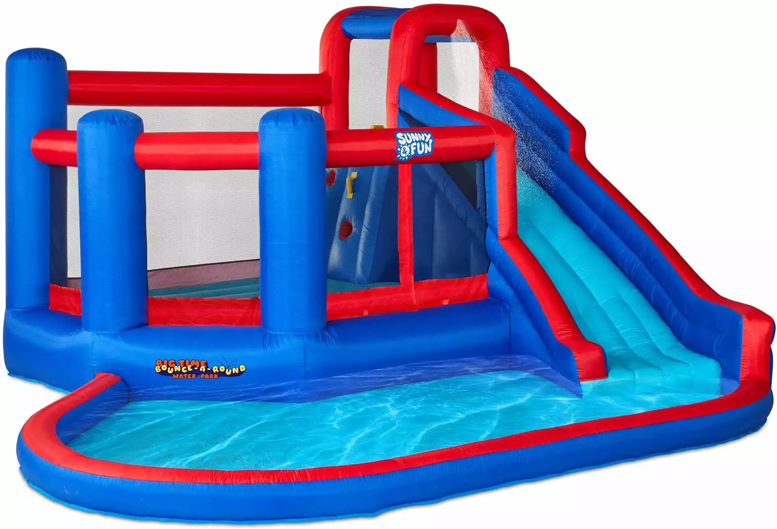Sunny & Fun Inflatable Water Slide Blow Up Pool and Bounce House Kids Backyard Outdoor Play Blue