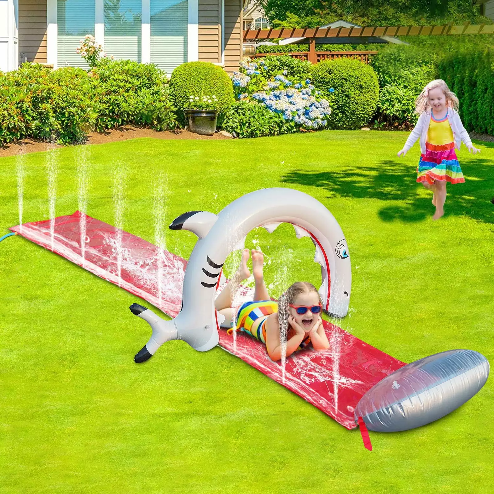 Water Slides 2 Bodyboards - Lawn Water Slide Summer Toy Built- Sprinkler Backyard Outdoor Fun