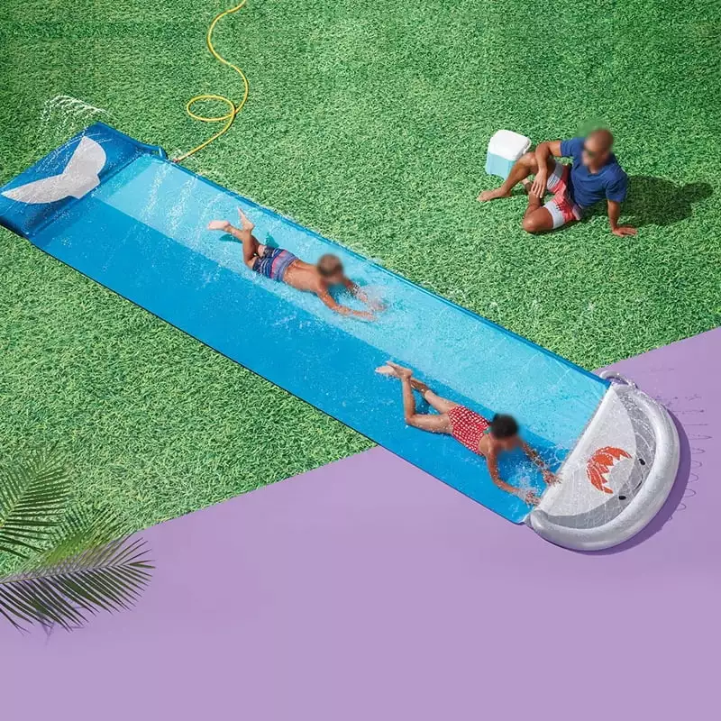 Water Slides 2 Bodyboards - Lawn Water Slide Summer Toy Built- Sprinkler Backyard Outdoor Fun