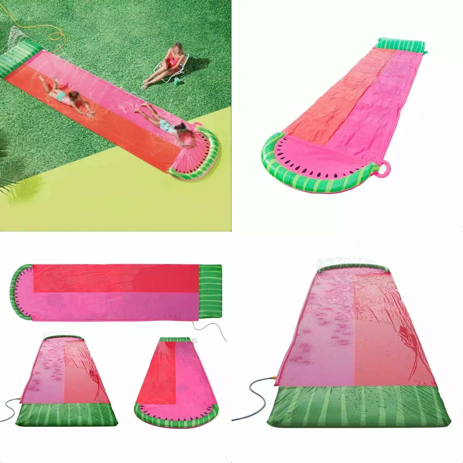 Watermelon Double Water Slide - Outdoor Water Toy Kids Water Jet and Double Surfboard Slide