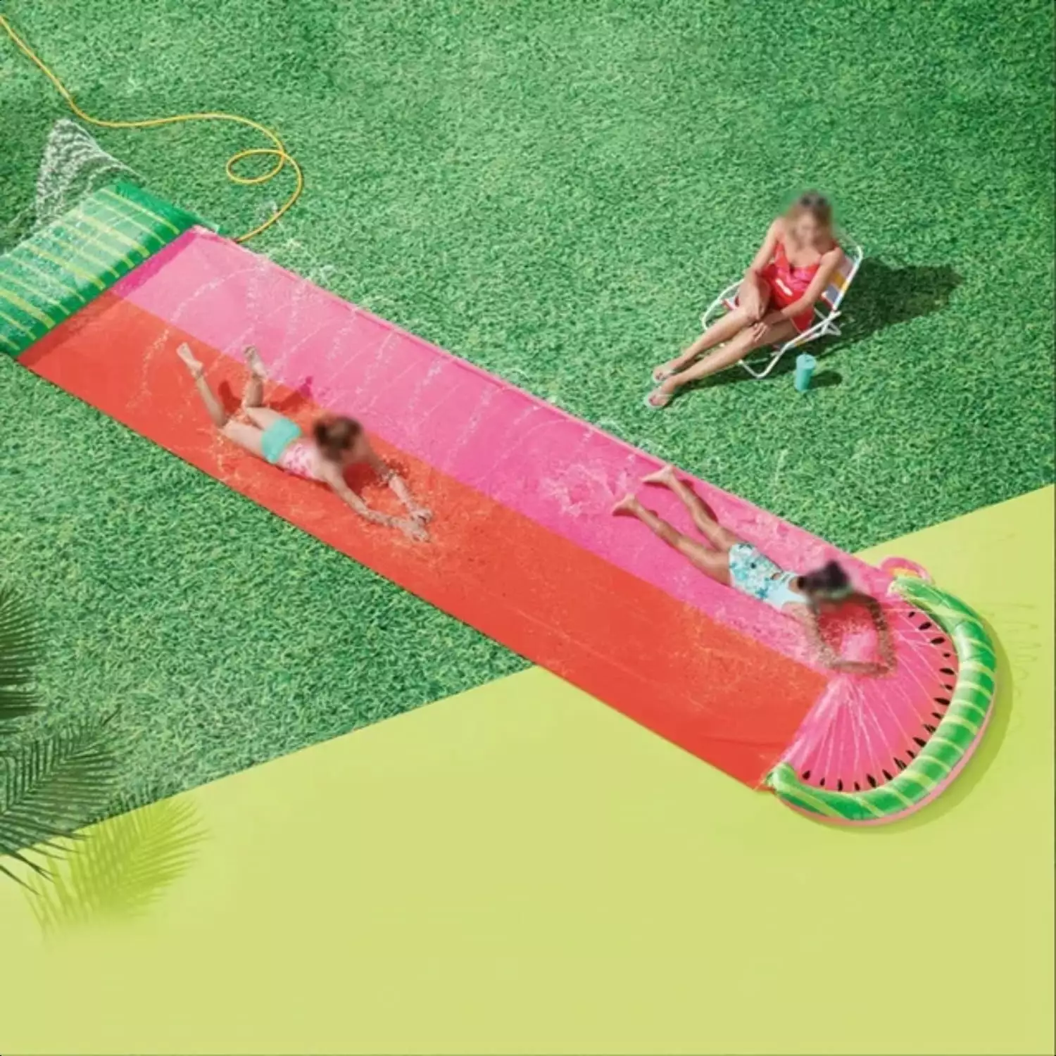 WNGHRON Watermelon Double Water Slide - Outdoor Water Toy Kids Water Jet and Double Surfboard Slide