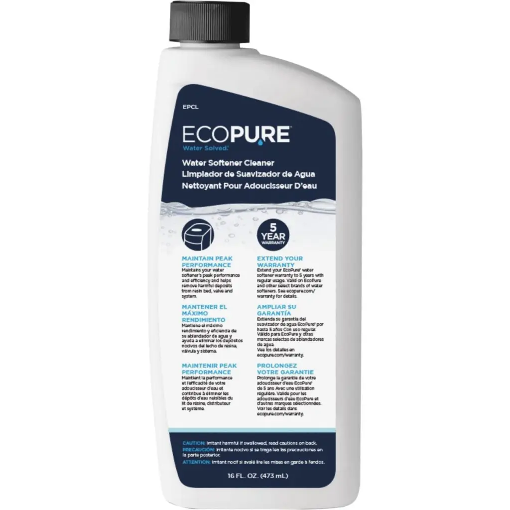 EcoPure 16 Oz Liquid Water Softener Cleaner - Removes Hard Water Buildup