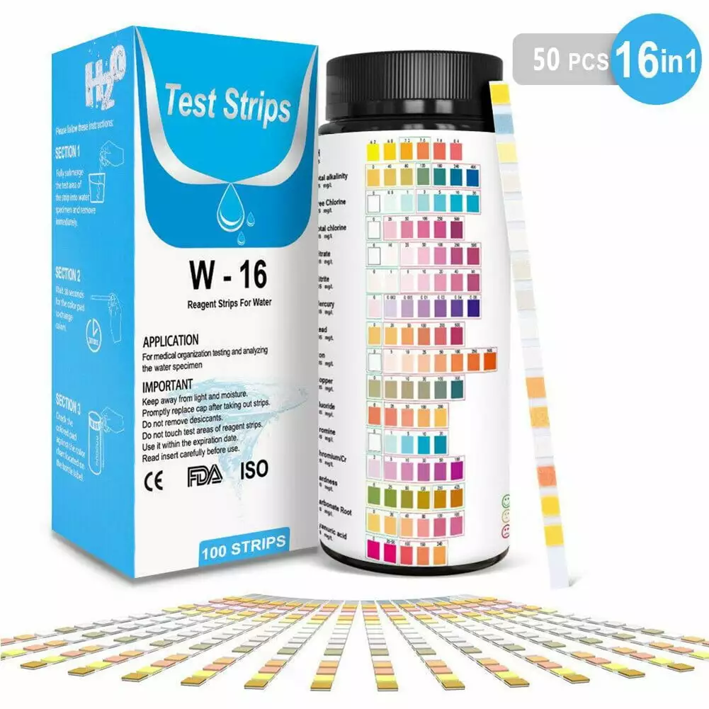 16 1 Drinking Water Test Kit Strips Home Tap Well and Pool Water Quality Testing