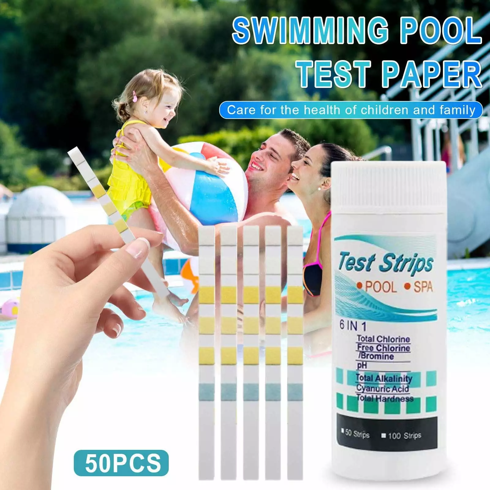 VOAVEKE 6--1 Pool and Spa Test Strips Kit - 50 Accurate Test Strips Free