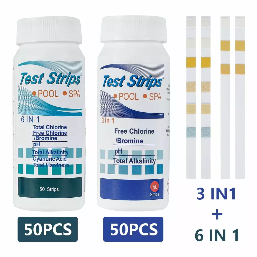 100PCS 6--1 Swimming Pool Water Chlorine pH Test Strips Hot Tub Spa 9