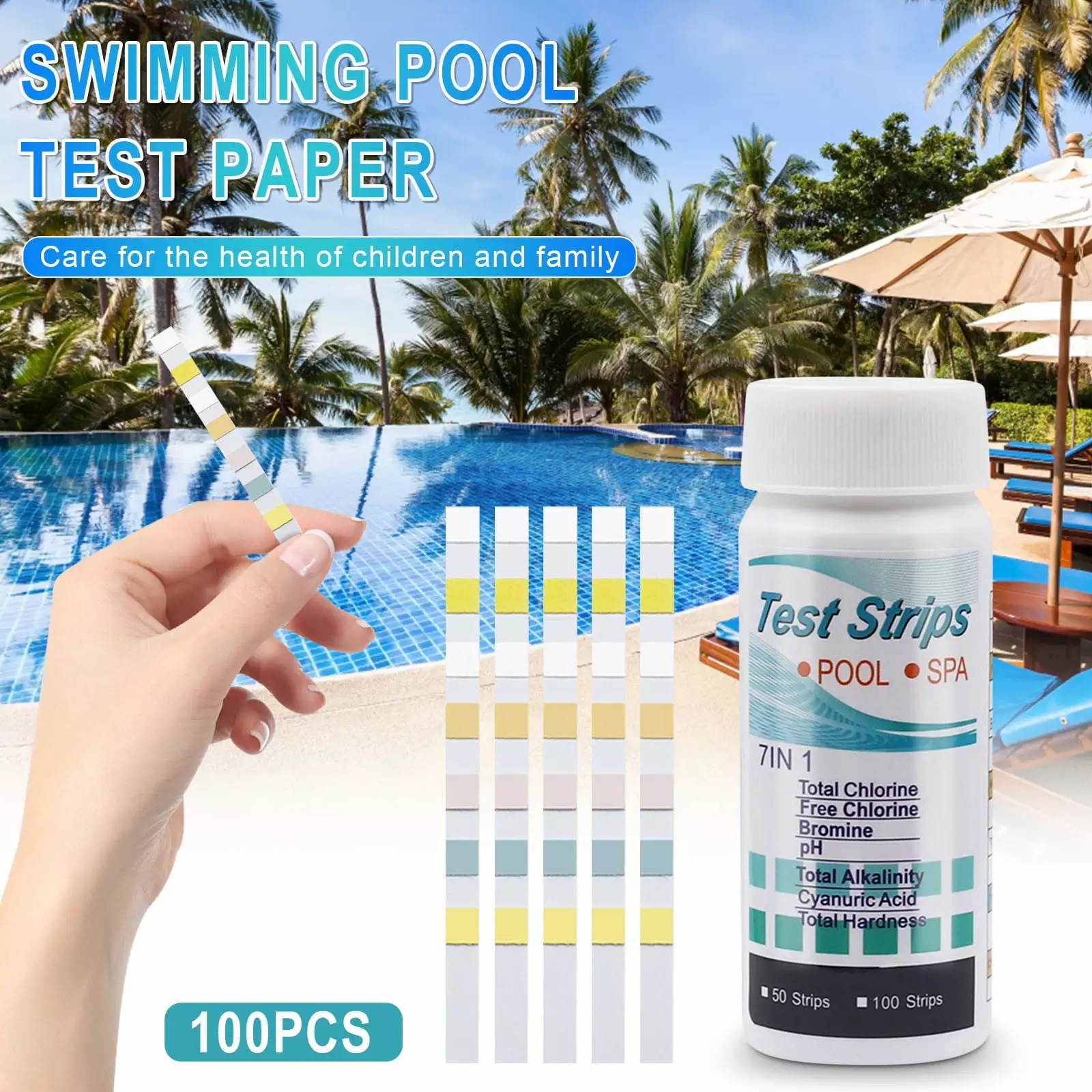 Kayannuo 7 1 Pool and Spa Test Strips Kit 100 Strips Accurate Water Testing